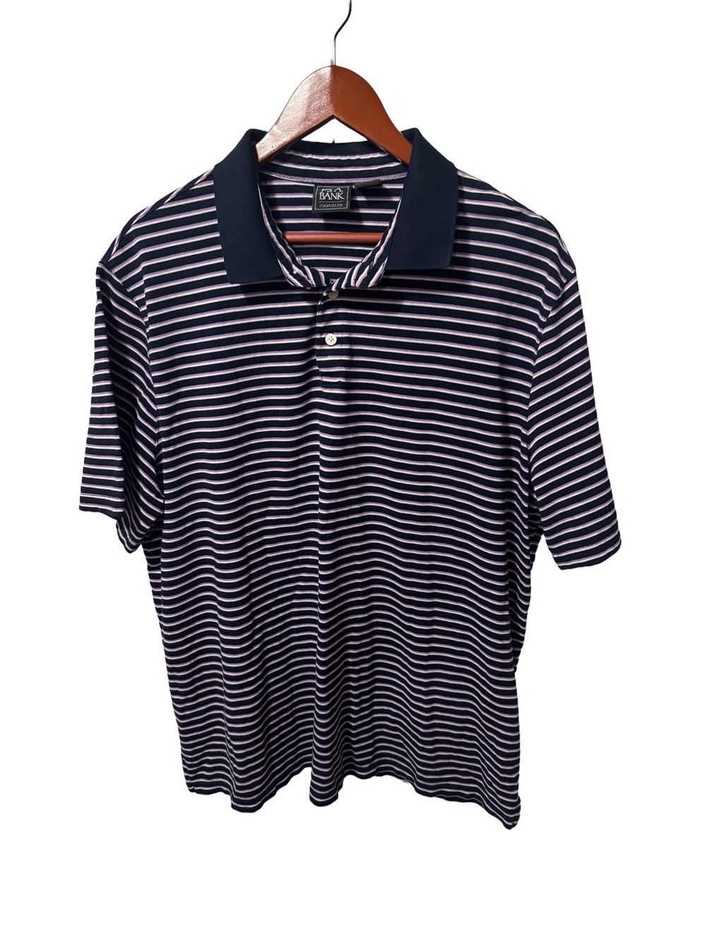 Dark Blue, Purple, & White Striped Polo Shirt by Jos A Bank XL
